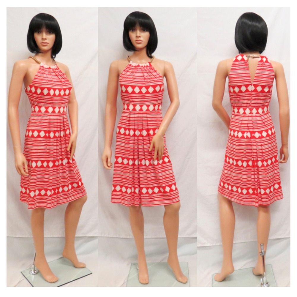 JESSICA HOWARD Coral Pink Red Chain Neck‎ Halter Dress 10 New